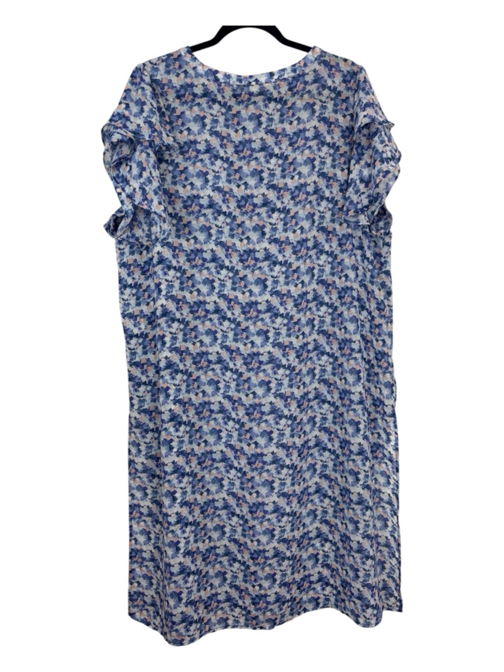 Cotton Bleu XL Blue Floral Tunic Top Longline Button Front High Slit Blouse Boho - Picture 2 of 13